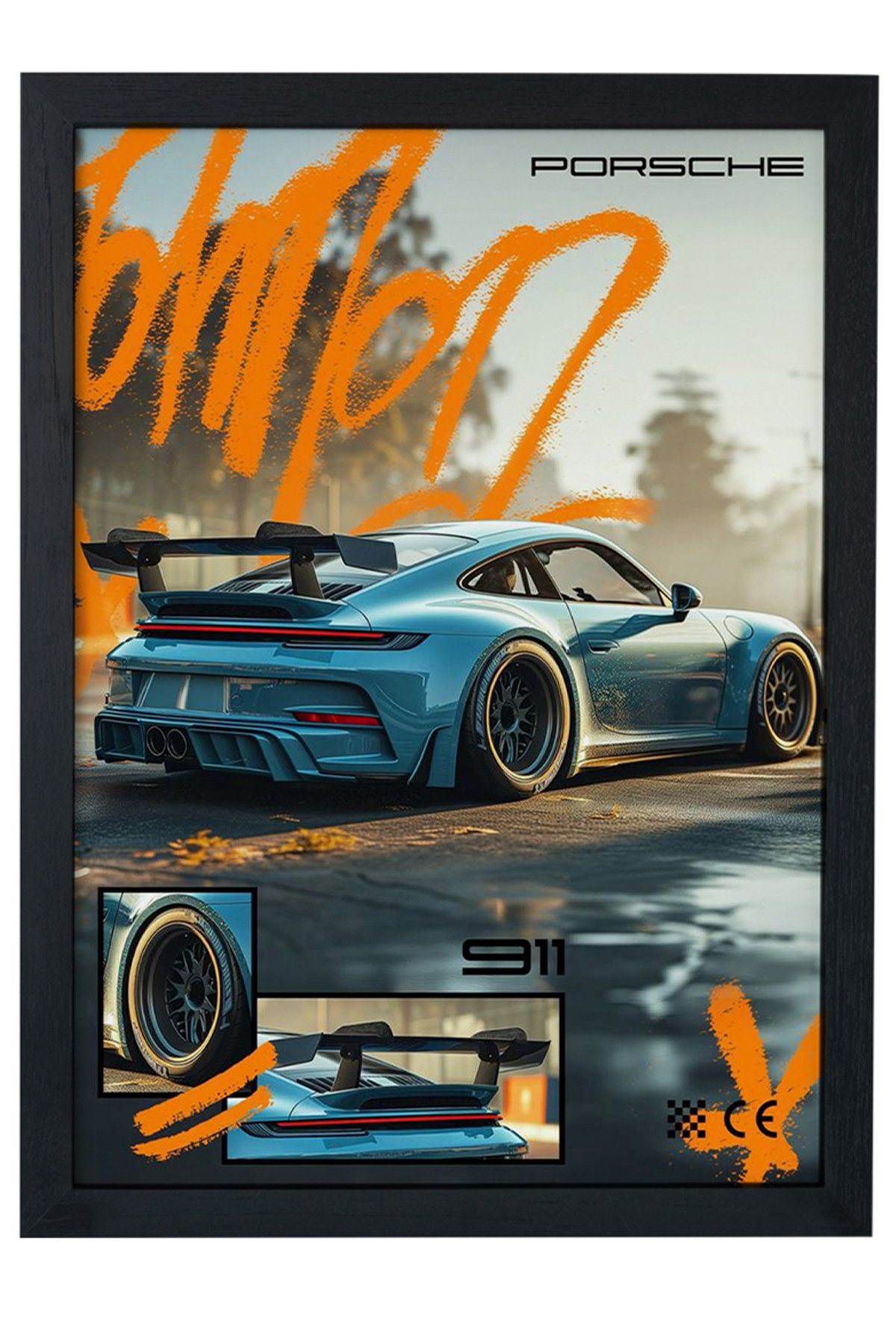 PORSCHE V5 Car Serie Özel Tasarım Siyah Çerçeveli Tabalo Poster main variant image