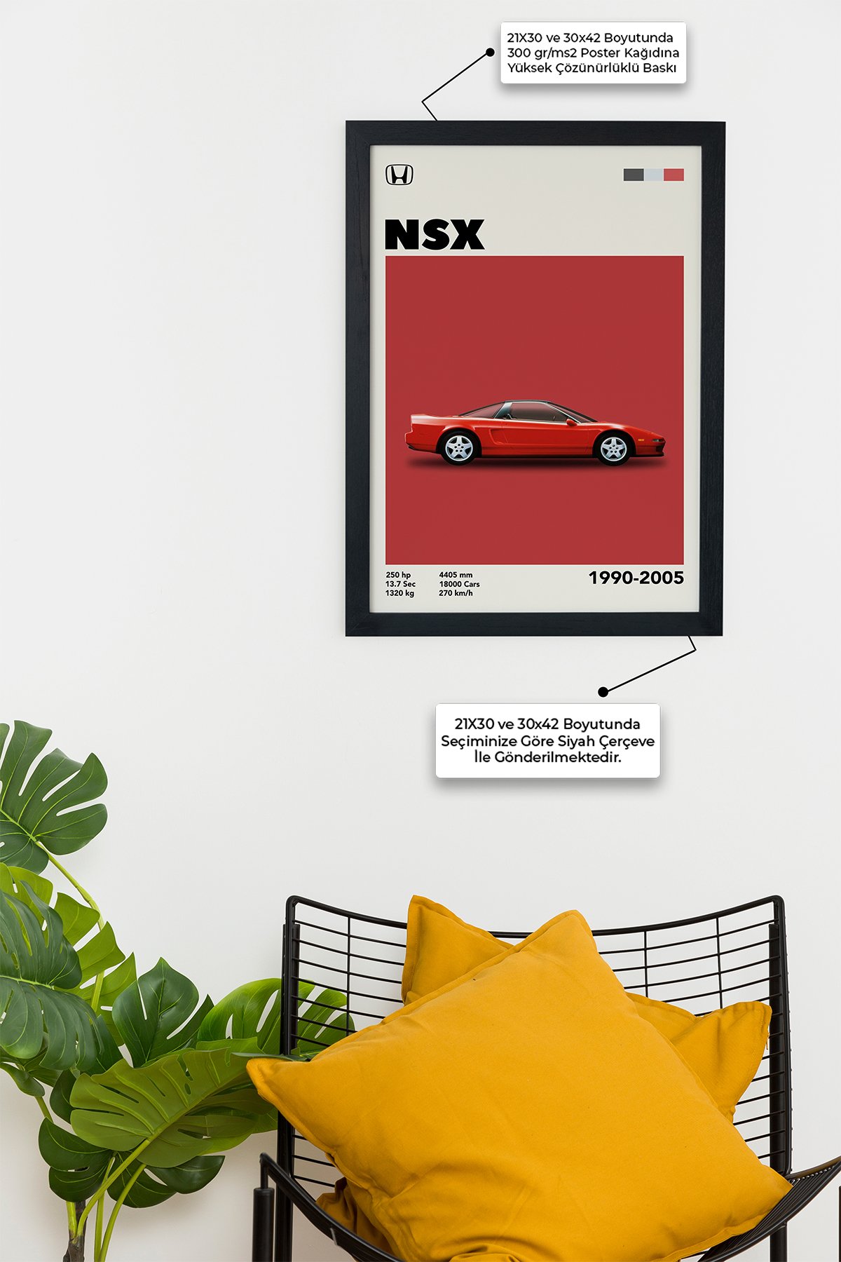 Honda NSX 1990-2005 Car Serie Özel Tasarım Siyah Çerçeveli Tablo Poster