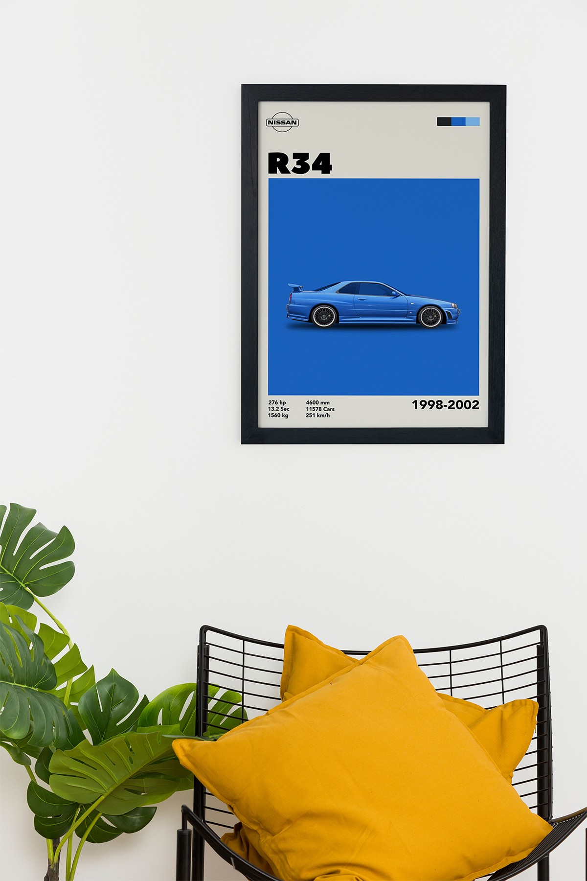 Nissan R34 1998-2002 Car Serie Özel Tasarım Siyah Çerçeveli Tablo Poster