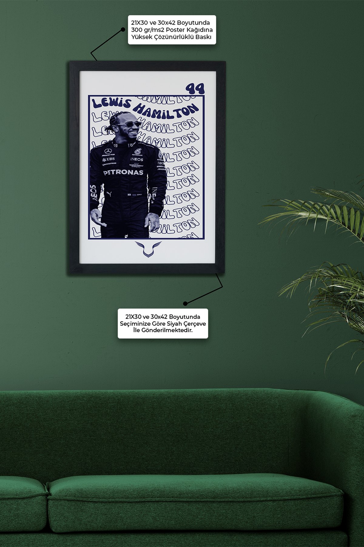 Lewis Hamilton F1 Pilotu Siyah Çerçeveli Poster Tablo