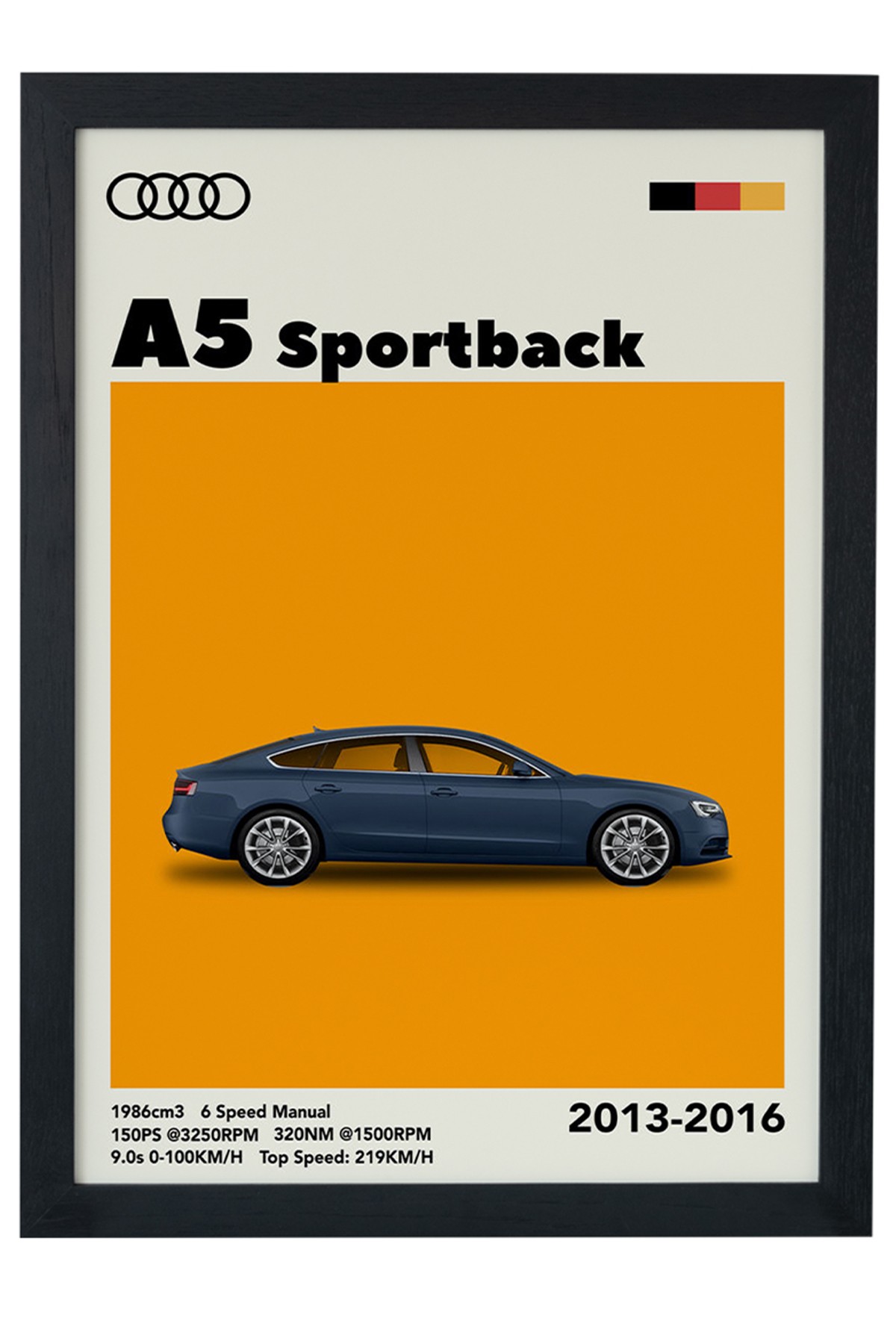 Audi A5 Sportpack 2013-2016 Özel Tasarım Siyah Çerçeveli Tablo Poster main variant image