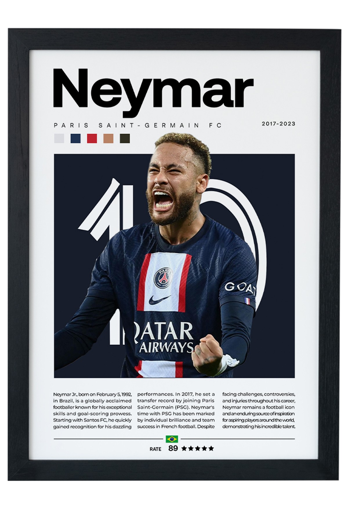 Neymar Paris Saint-Germain FC Siyah Çerçeveli Tablo Poster main variant image