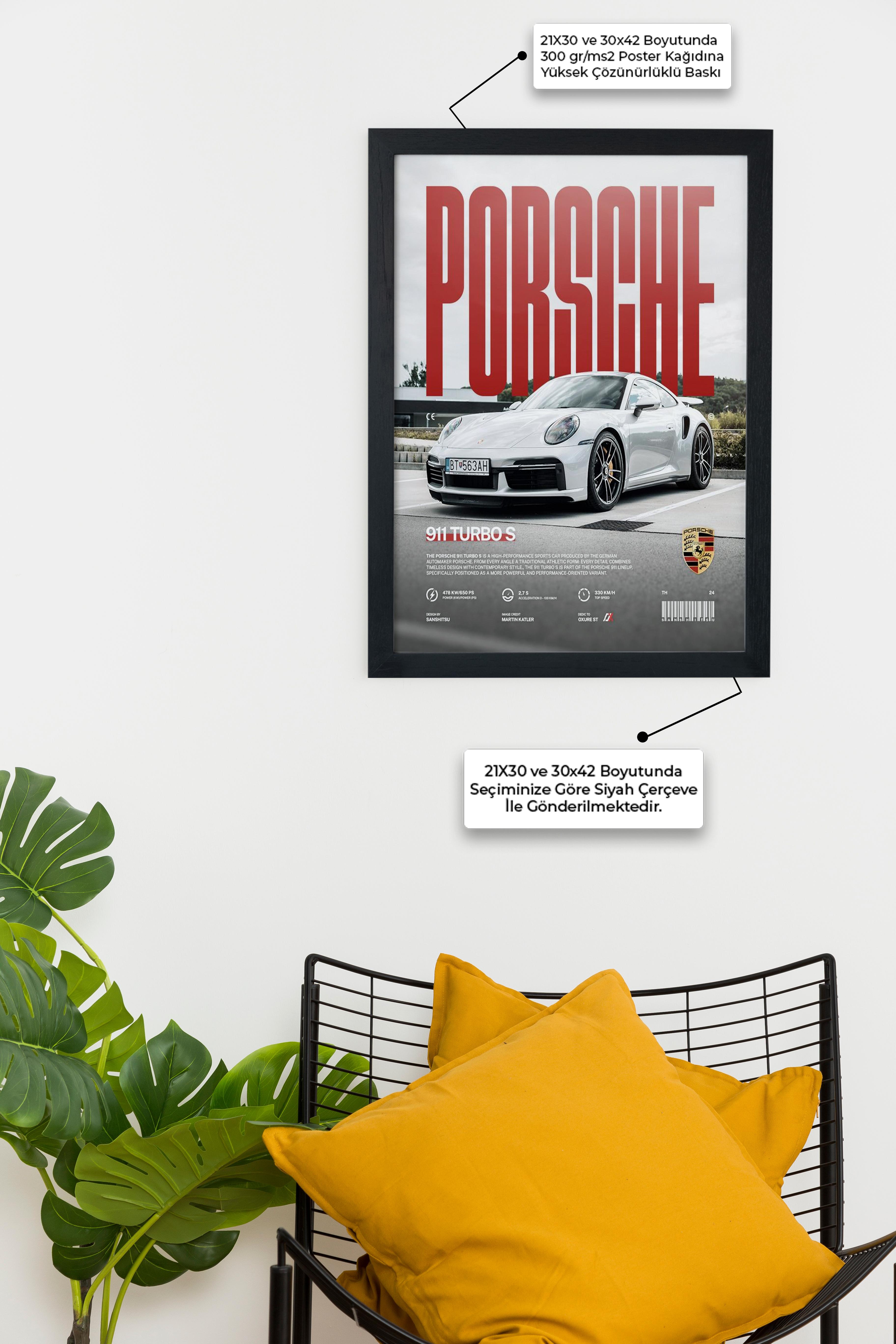 PORSCHE Car Serie Özel Tasarım Siyah Çerçeveli Tablo Poster