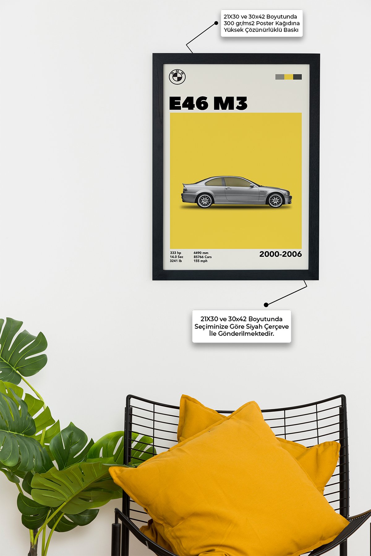 BMW E46 M3 2000-2006 Özel Tasarım Çerçevesiz Poster