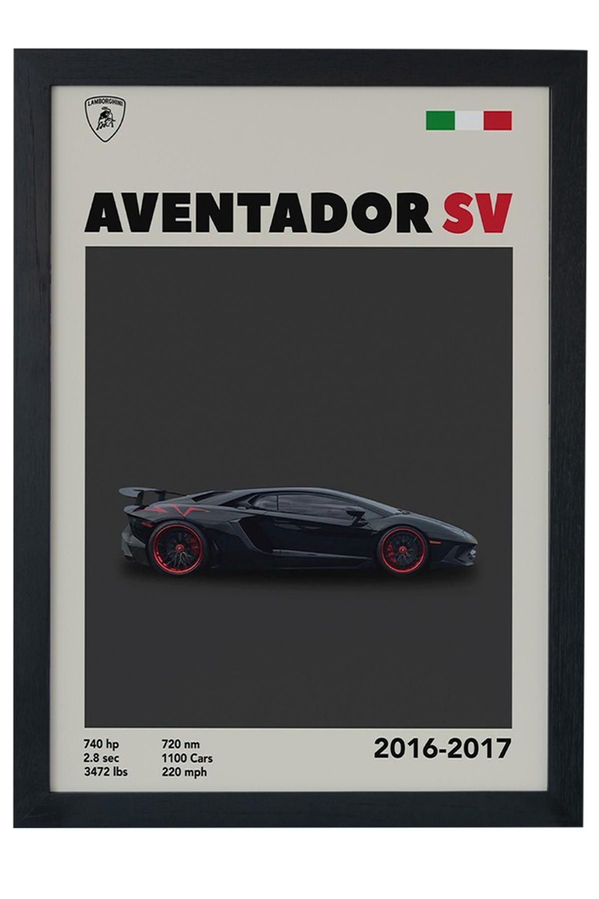 Lamborghini Aventador SV 2016-2017 Car Serie Özel Tasarım Siyah Çerçeveli Tablo Poster main variant image