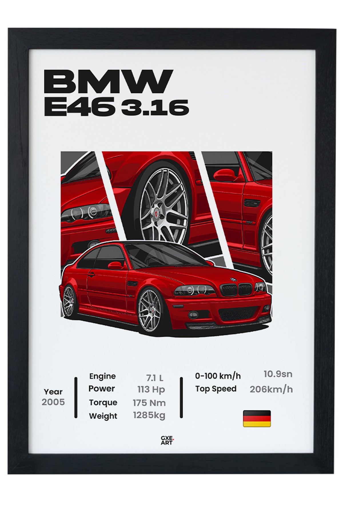 Bmw E46 3.16 Tasarım Çerçevesiz Poster main variant image