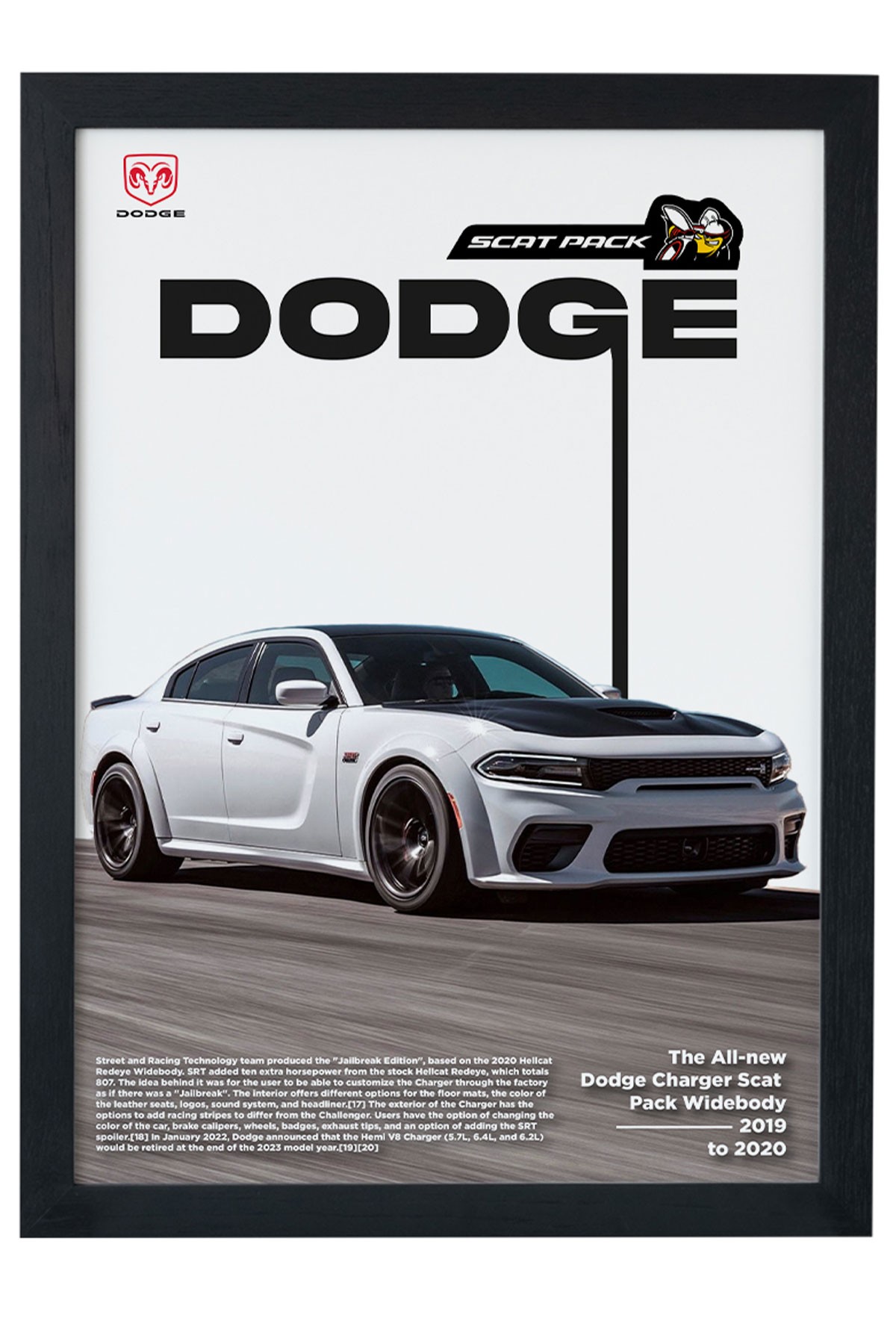 Dodge Charger Scat Pack Widebody Siyah Çerçeveli Tablo Poster main variant image