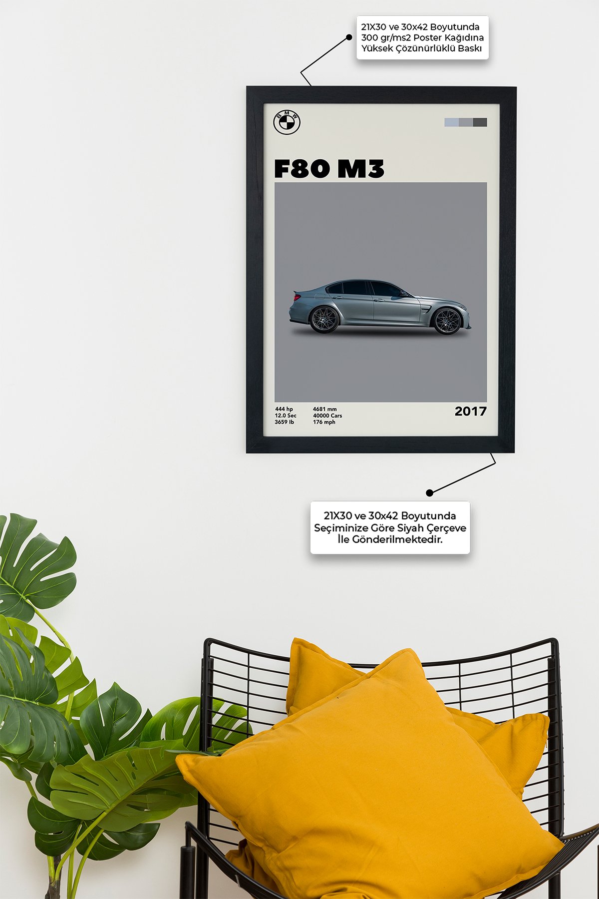 BMW F80 M3 2017 Car Serie Özel Tasarım Çerçevesiz Poster