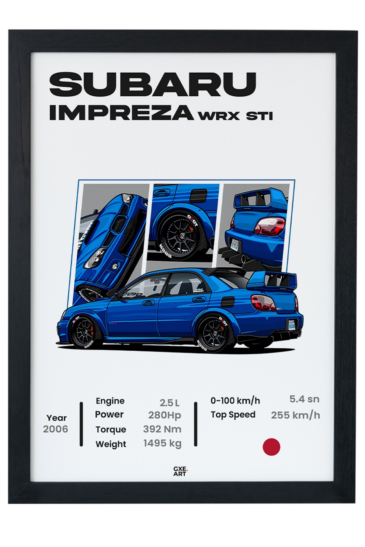 Subaru Impreza WRX STI Siyah Çerçeveli Tablo Poster main variant image