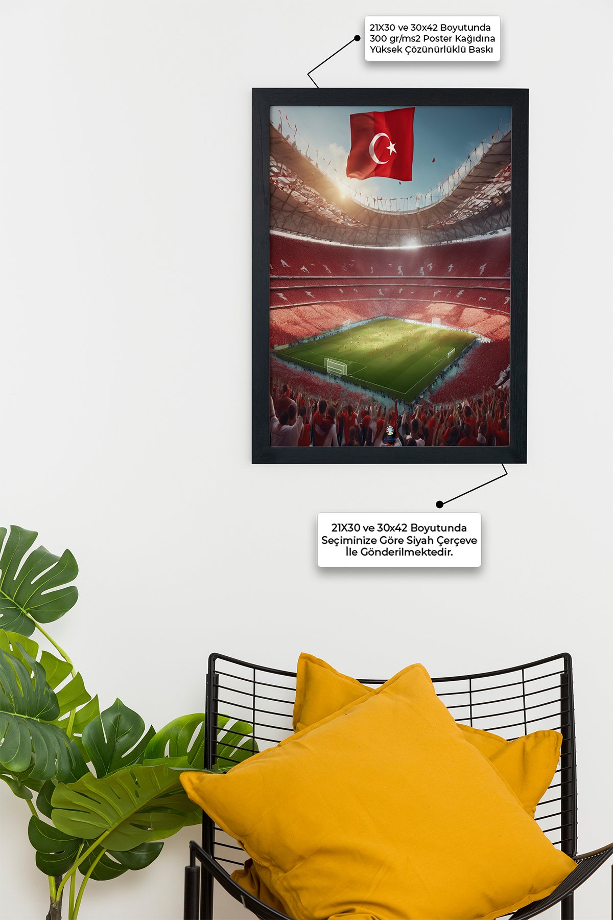 Euro 2024 Türkiye Temalı Siyah Çerçeveli Tablo Poster