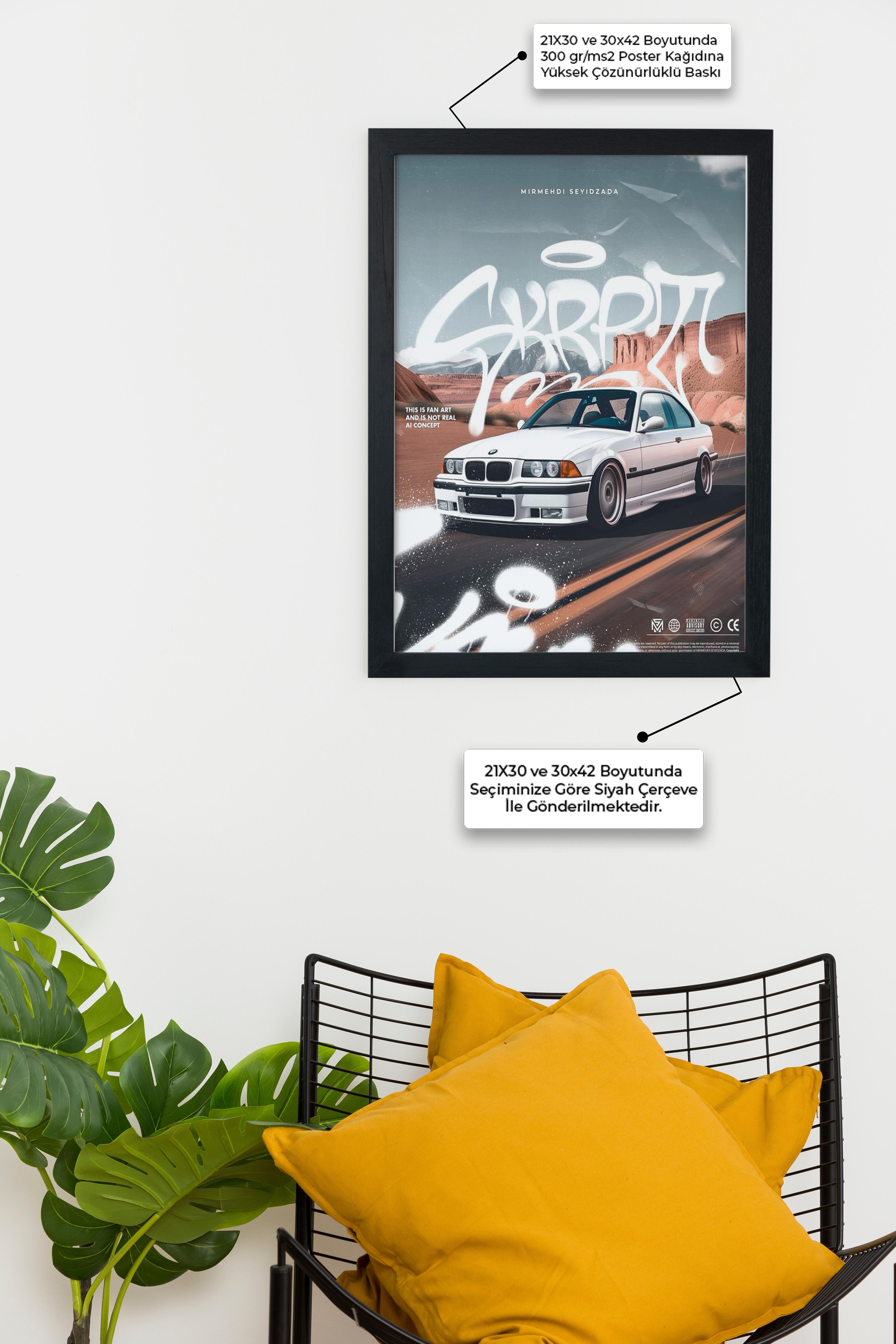 BMW E Car Serie Özel Tasarım Çerçevesiz Poster