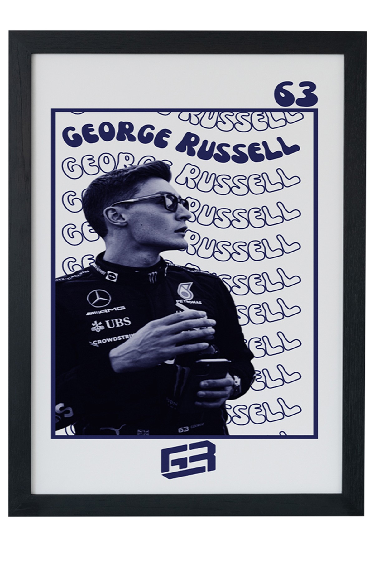 George Russell F1 Pilotu Siyah Çerçeveli Poster Tablo main variant image