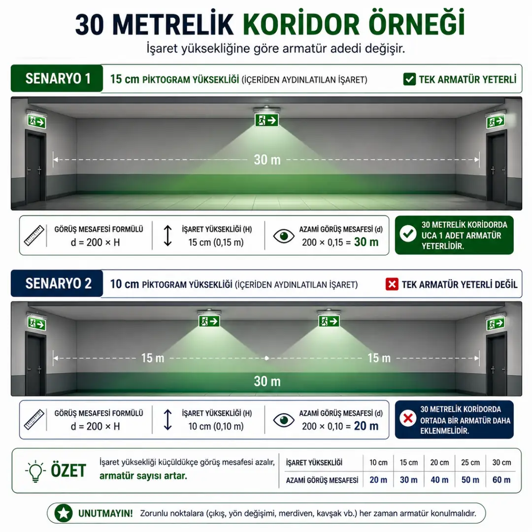 30 metrelik koridorda acil aydınlatma armatürü hesabı&nbsp;