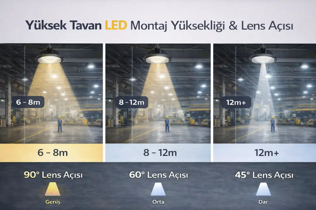 Yüksek tavan LED montaj yüksekliği ve lens açısı&nbsp;