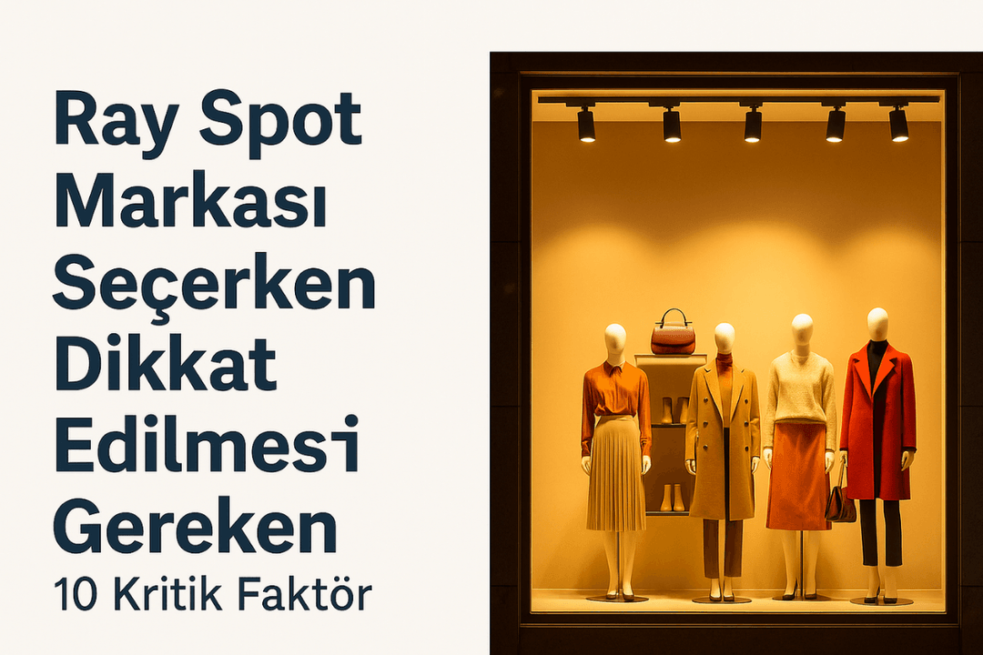 Ray spotlarla aydınlatılmış vitrin mankenleri ve sıcak tonlarda mağaza dekoru ile 2025 mağaza içi aydınlatma uygulaması örneği.