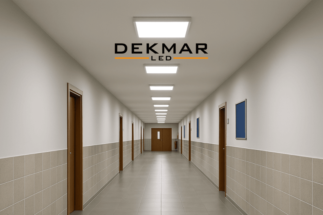 Üniversite koridorunda kullanılan 60x60 Sıva Üstü LED Panel, geniş alanlara homojen ve verimli aydınlatma sağlar.