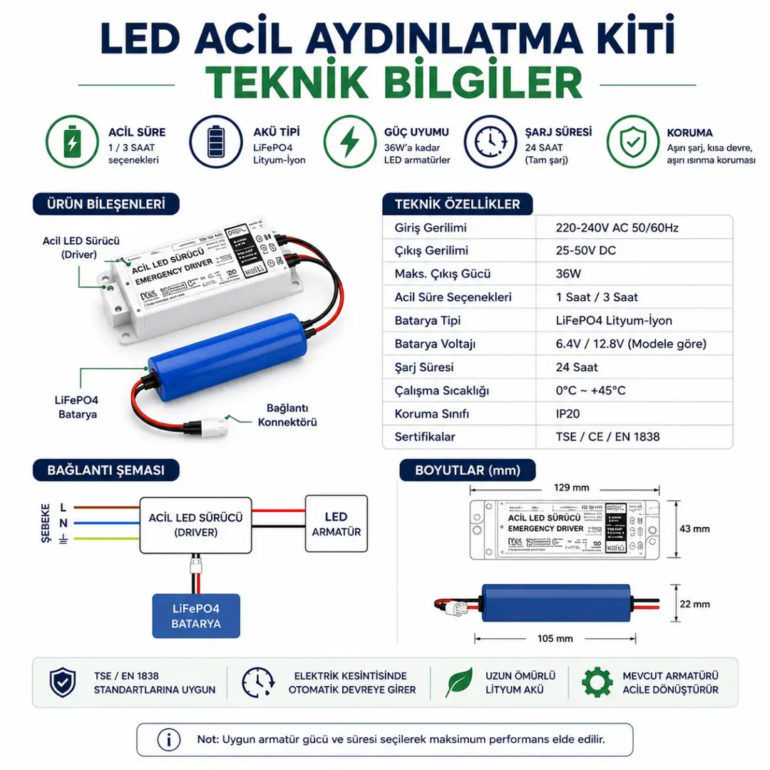 LED acil aydınlatma kitleri teknik özellikleri&nbsp;