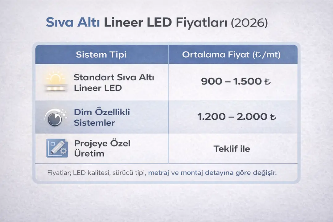 sıva altı lineer led aydınlatma fiyatları 2026