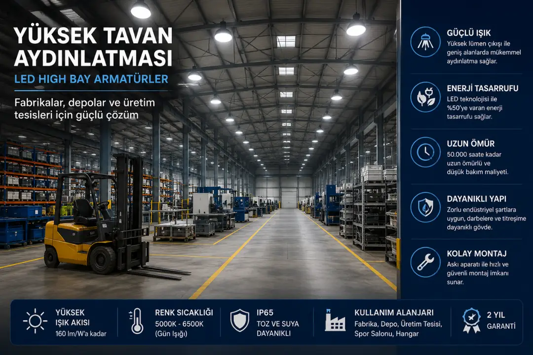 LED high bay armatür kullanılan fabrika aydınlatma sistemi&nbsp;