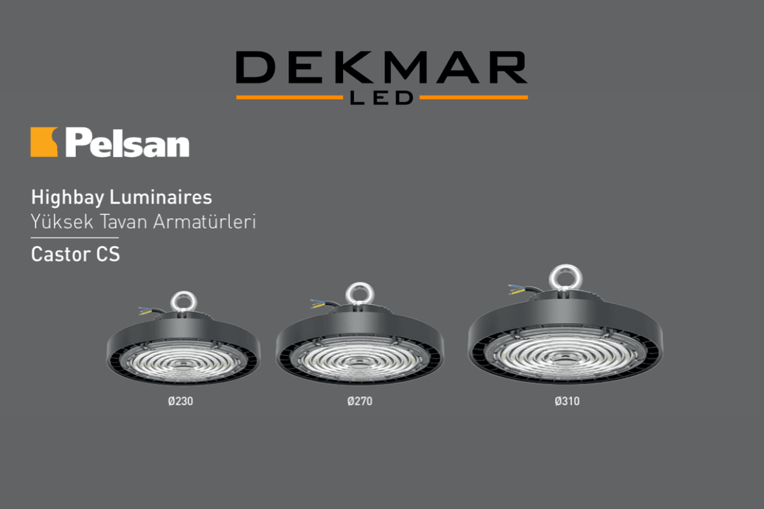 Pelsan Castor CS yüksek tavan armatürü – endüstriyel alanlar için enerji tasarruflu LED aydınlatma çözümü. 