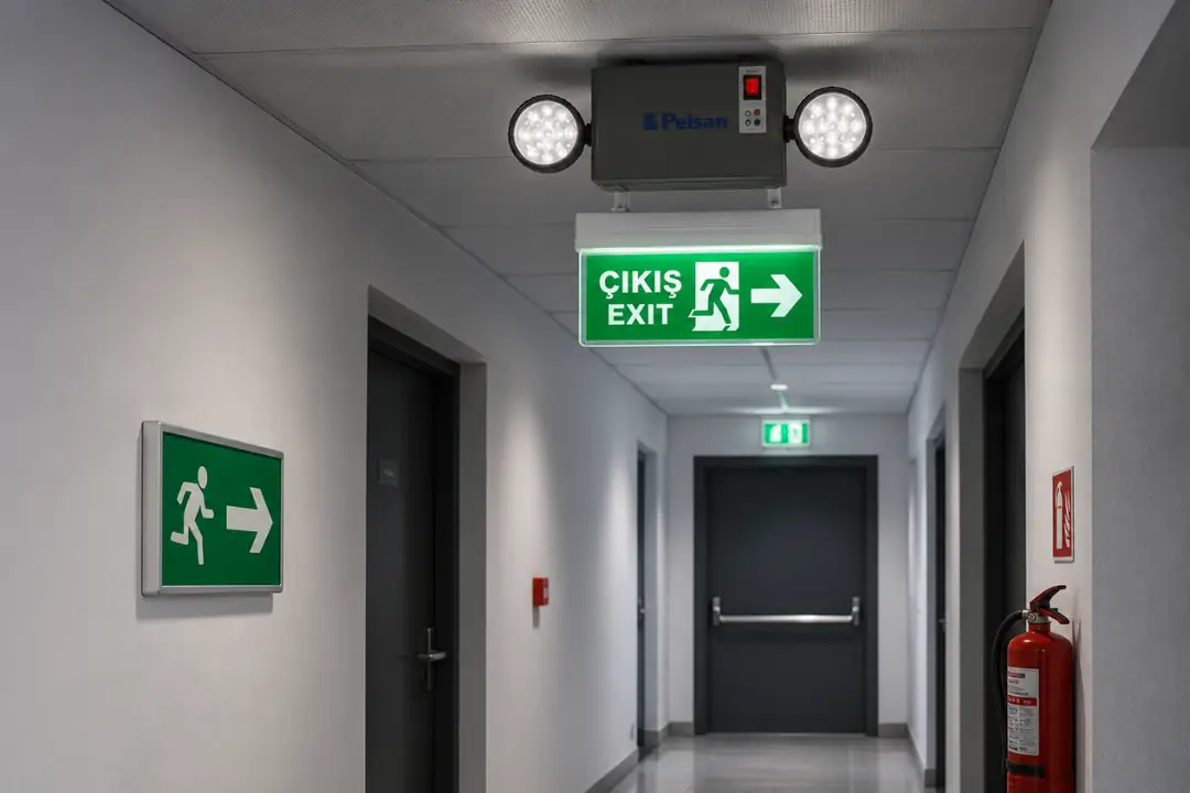 Kaçış koridorunda kullanılan Pelsan acil aydınlatma armatürü ve exit yönlendirme armatürü güvenli tahliye sağlar.&nbsp;