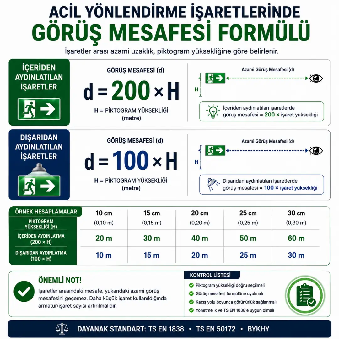 Acil çıkış işareti görüş mesafesi hesaplama formülü&nbsp;