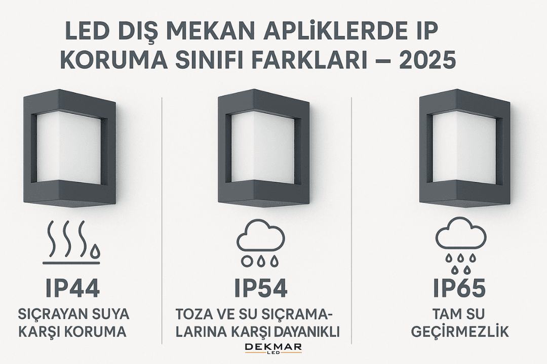 LED dış mekan apliklerde IP44, IP54, IP65 koruma sınıfı farkları – 2025