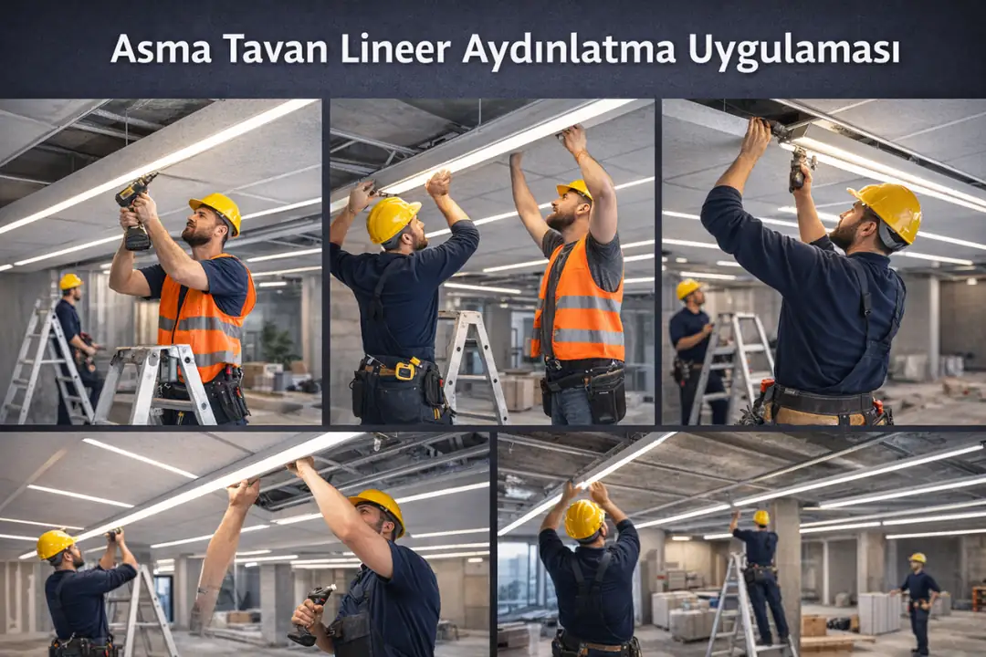 Profesyonel ekip tarafından yapılan asma tavan lineer aydınlatma montajı&nbsp;