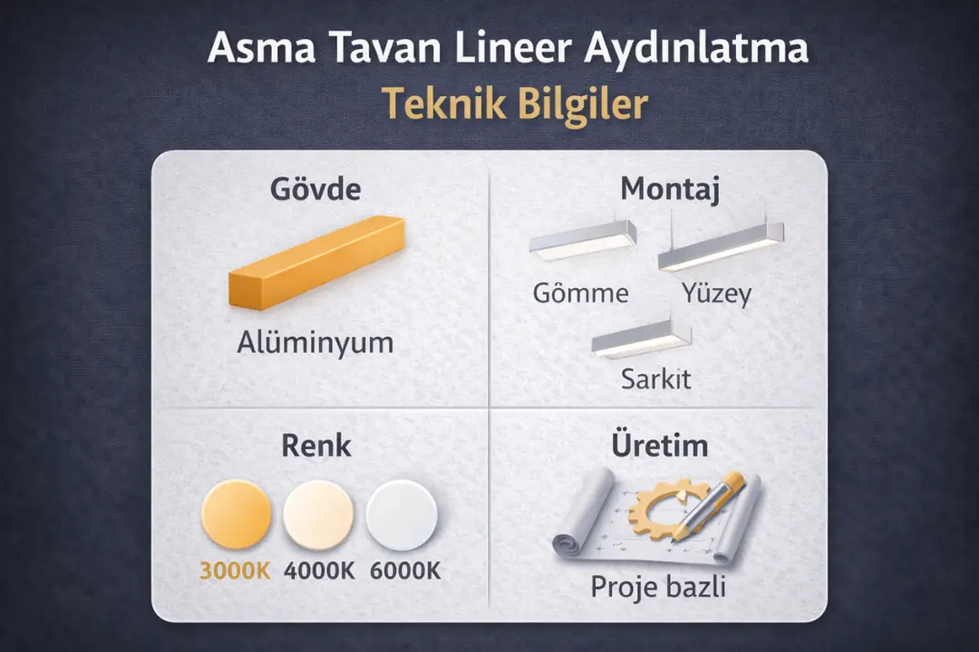 Asma tavan lineer aydınlatma teknik özellikleri ve montaj seçenekleri&nbsp;