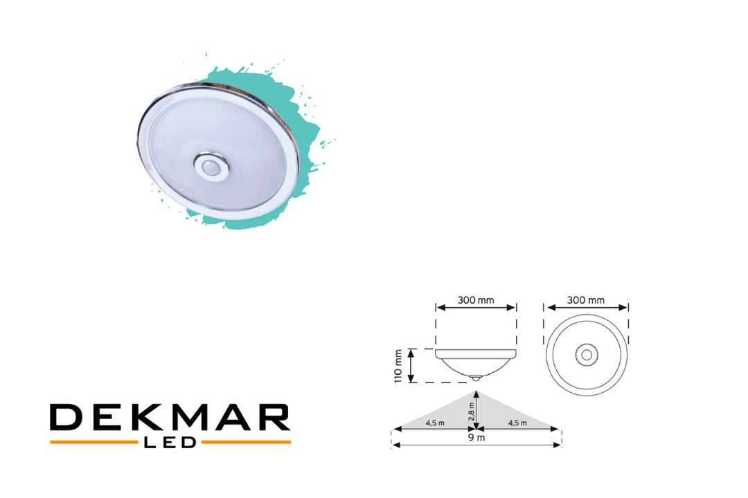 Na-De 01000 KROM sıva üstü 12W sensörlü LED armatür, 360° PIR sensörü ile geniş açılı algılama sunar. 