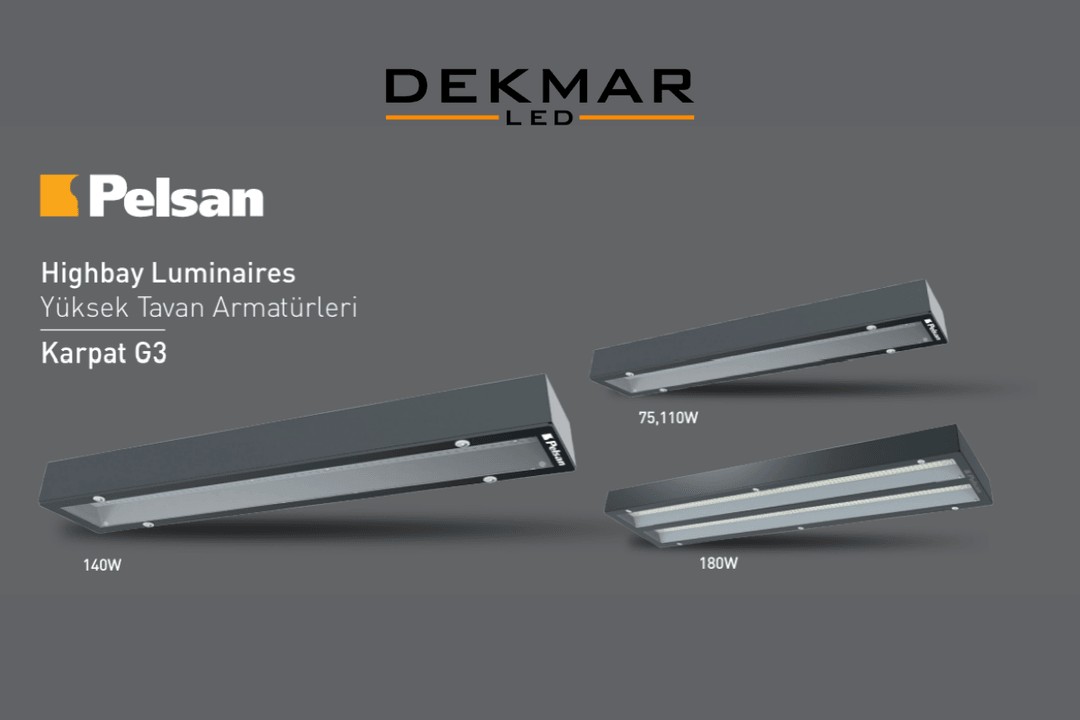 Pelsan Karpat G3 yüksek tavan armatürü – endüstriyel tesisler için yüksek verim ve geniş ışık dağılımı sunan LED çözüm.
