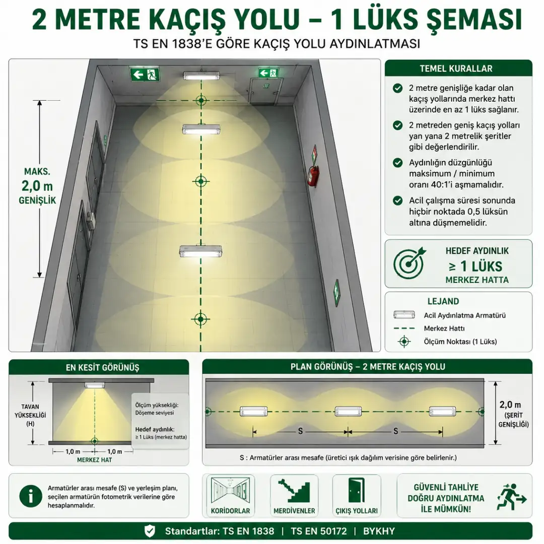 Kaçış yolu merkez hattında 1 lüks aydınlatma hesap şeması&nbsp;