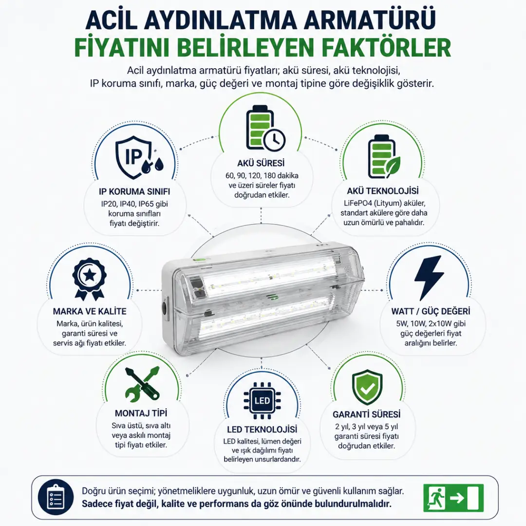 Acil aydınlatma armatürü fiyatını etkileyen teknik özellikler&nbsp;