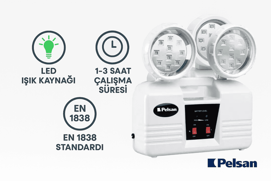 Pelsan acil durum aydınlatmaları teknik bilgiler ve ürün görseli, Dekmar LED. 