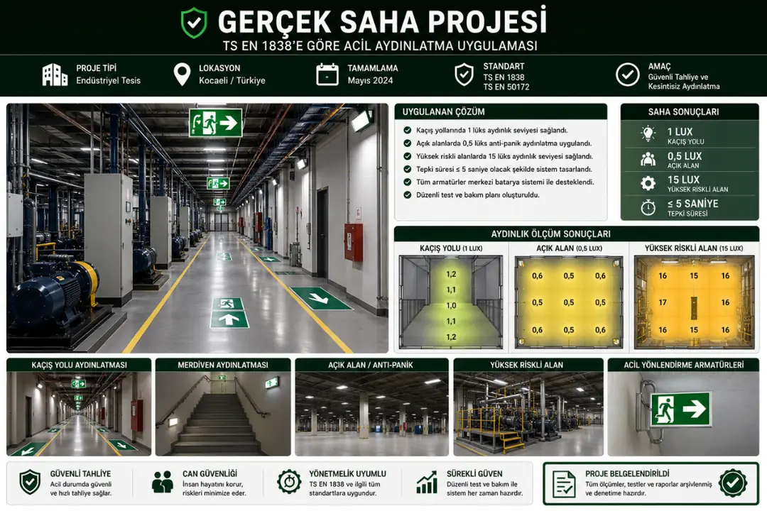 TS EN 1838 uyumlu kaçış yolu aydınlatması saha uygulaması&nbsp;