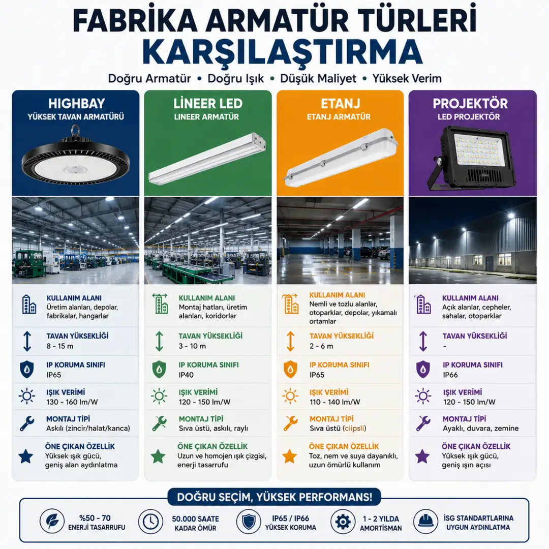 Highbay lineer etanj ve projektör LED armatür karşılaştırması&nbsp;