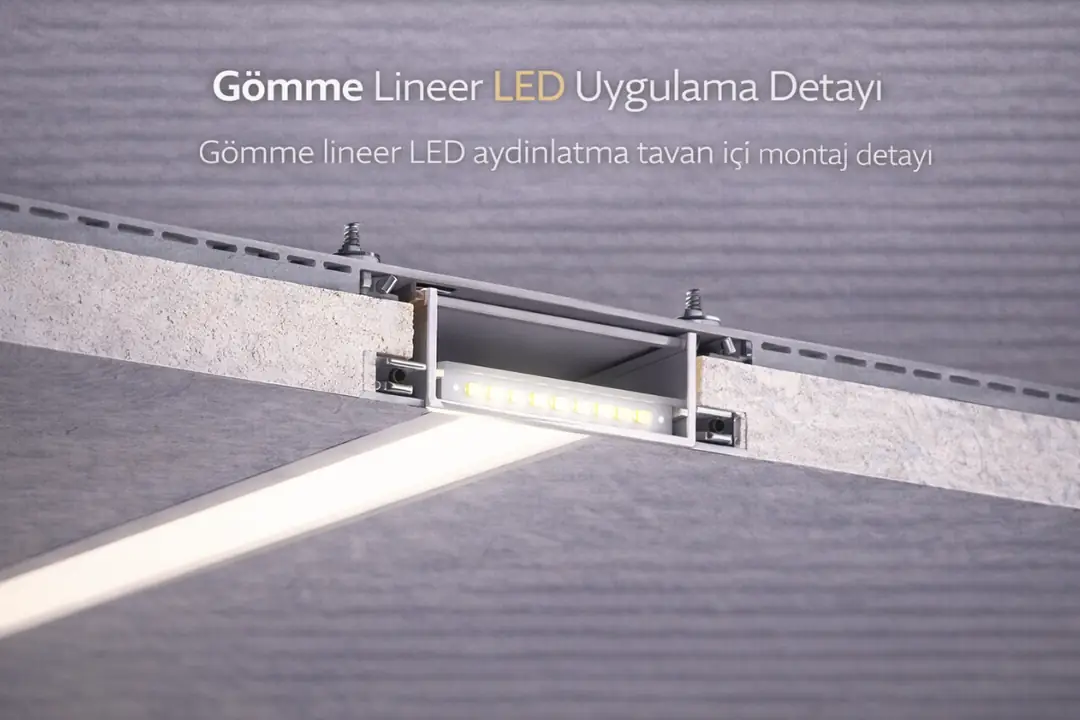 Gömme lineer LED aydınlatma tavan içi montaj detayı&nbsp;