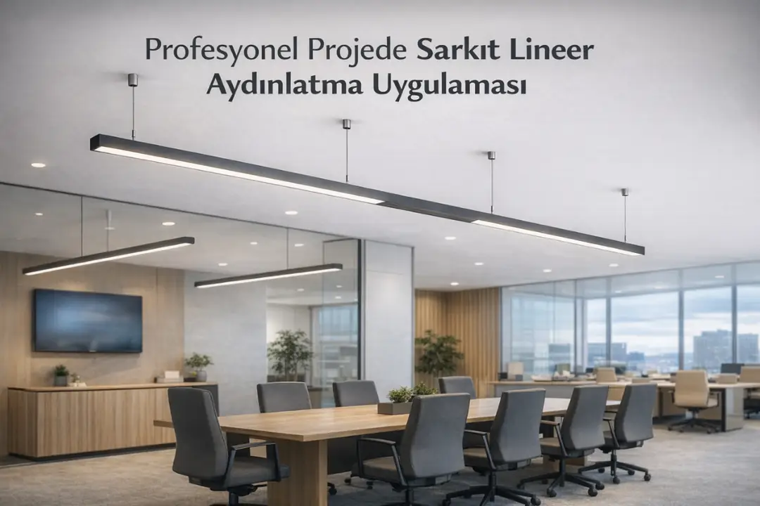 Profesyonel projede uygulanmış sarkıt lineer aydınlatma sistemi