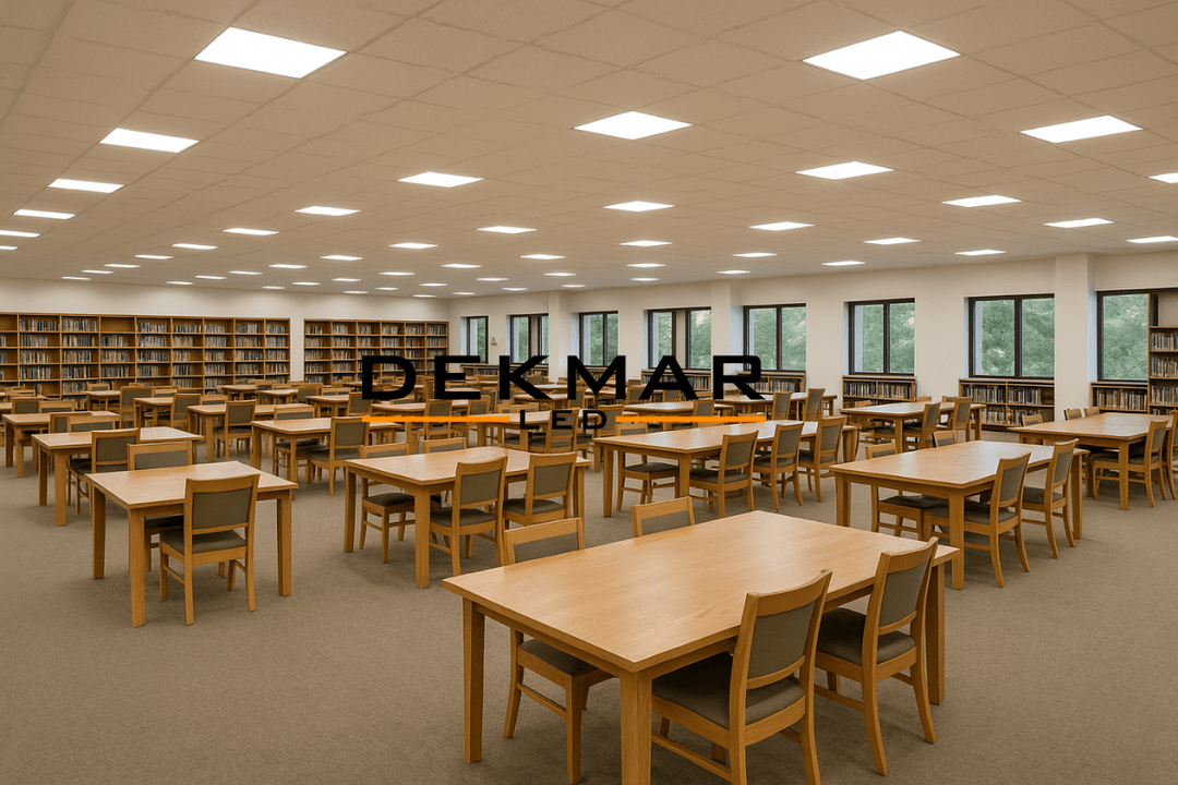 60x60 Asma Tavan LED Aydınlatma Armatürü, büyük kütüphane alanlarında homojen ışık sağlayarak konforlu bir okuma ortamı sunar. 