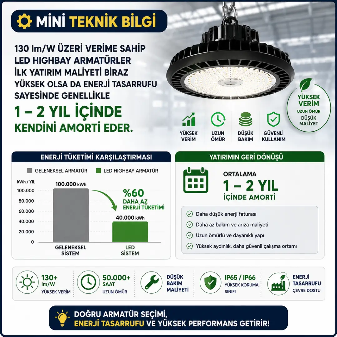 LED highbay armatürlerde enerji verimliliği ve amortisman bilgisi&nbsp;