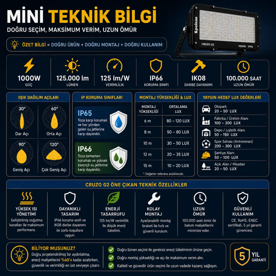 1000W LED projektör teknik özellikleri ve lümen değeri