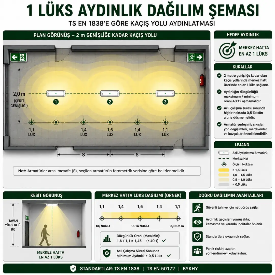 Kaçış yolu üzerinde 1 lüks aydınlık dağılım örneği&nbsp;