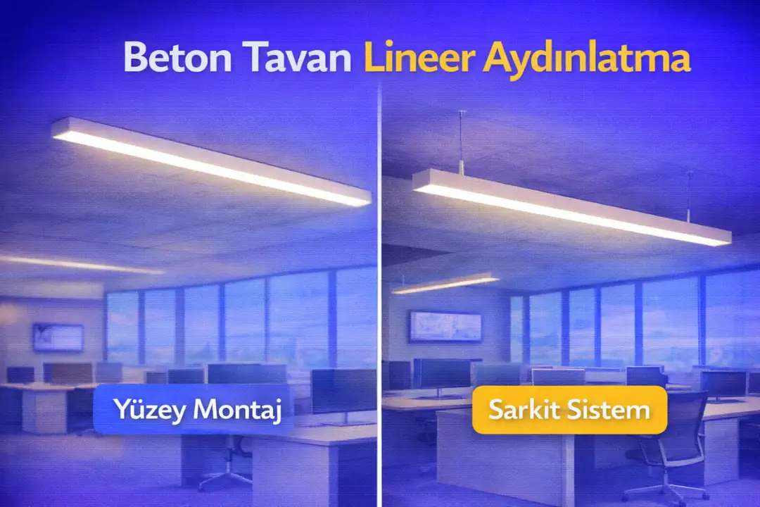 Beton tavanda yüzey montaj ve sarkıt lineer aydınlatma uygulamaları&nbsp;