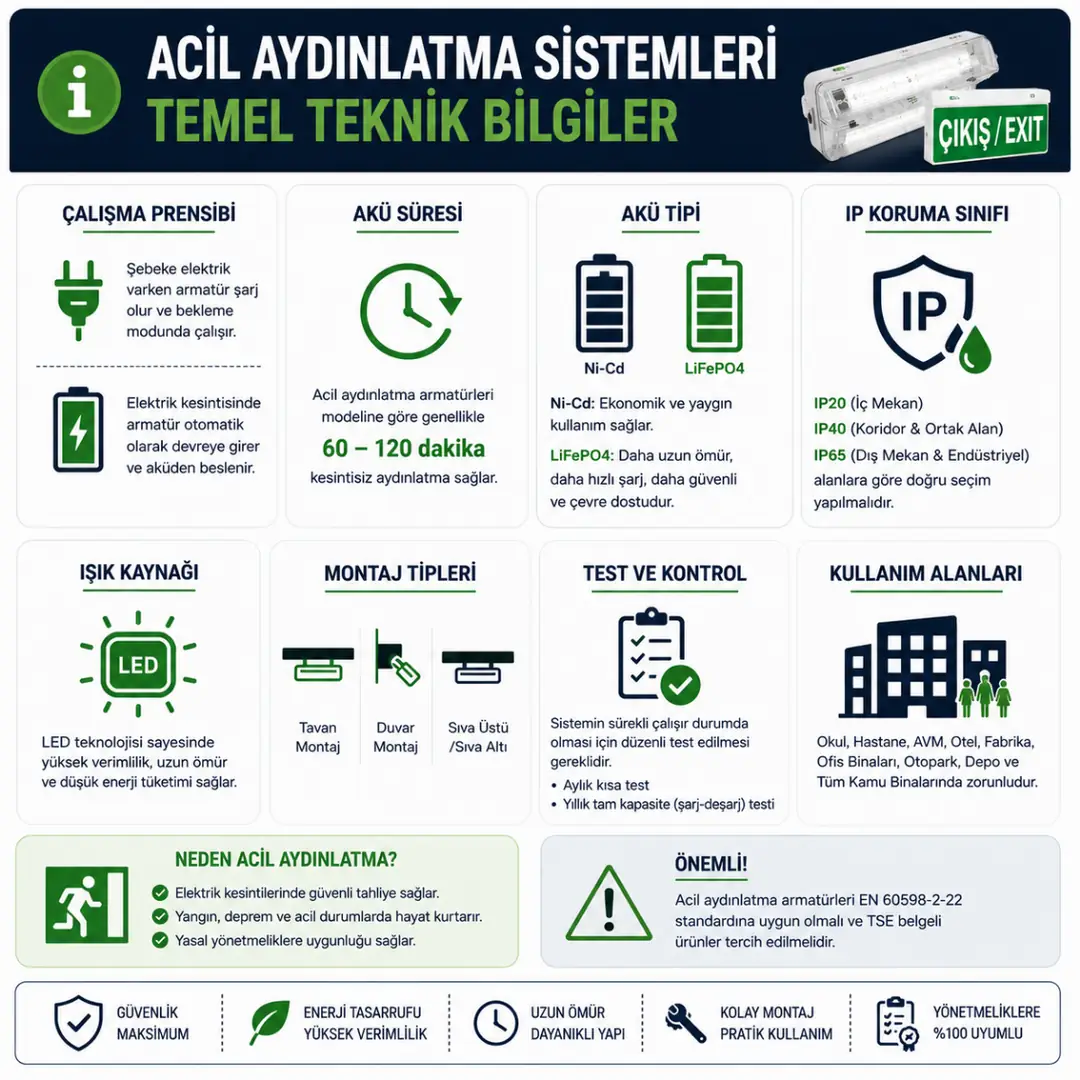 Acil aydınlatma sistemleri hakkında temel teknik bilgiler&nbsp;
