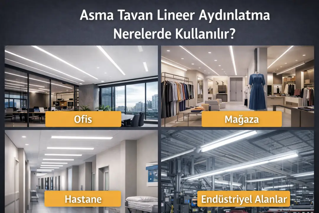 Ofis, mağaza ve ticari alanlarda asma tavan lineer aydınlatma uygulamaları&nbsp;