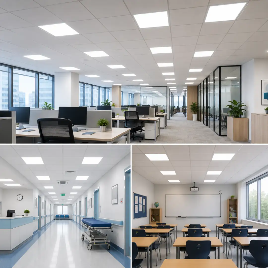 Pelsan 60x60 LED armatür; ofis, hastane ve okul tavanları için enerji tasarruflu panel aydınlatma çözümü – Dekmar LED 2026.&nbsp;