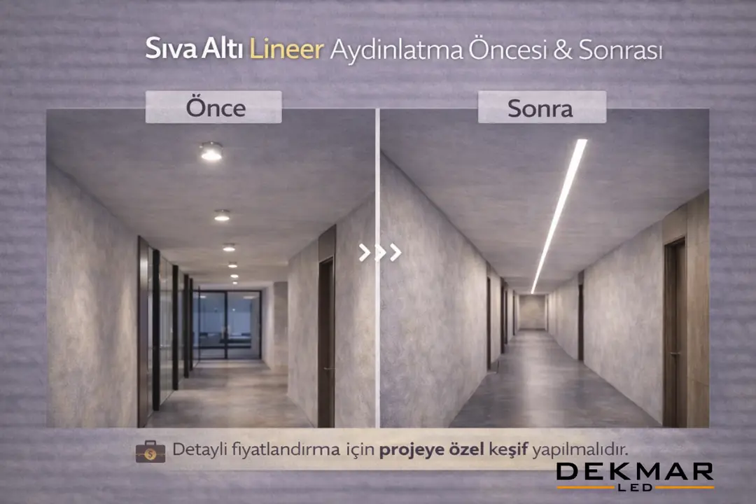 Sıva altı lineer aydınlatma uygulaması öncesi ve sonrası farkı&nbsp;