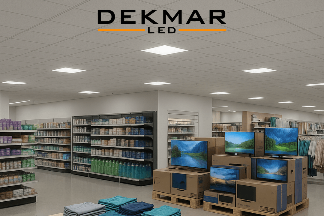 Perakende mağazada kullanılan led armatür 60x60, ürün teşhir alanlarını eşit ve göz yormayan ışıkla aydınlatır. 