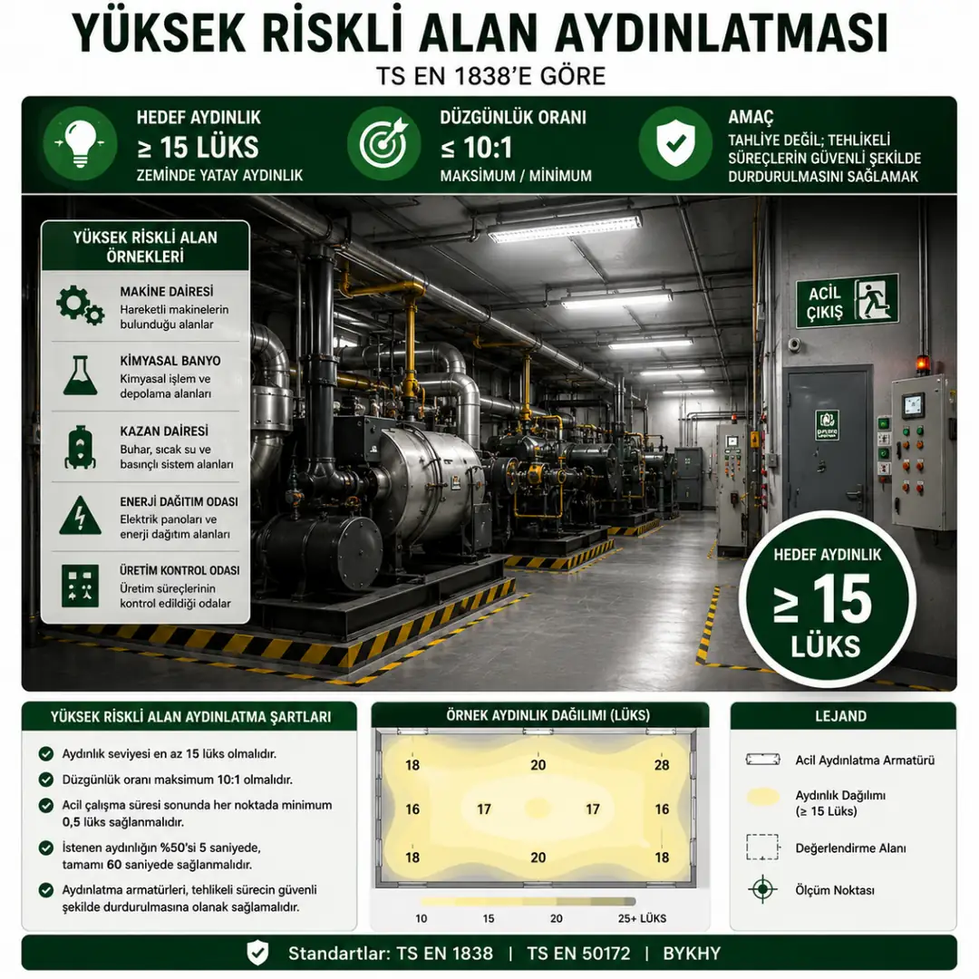 Makine ve pano odalarında 15 lüks yüksek riskli alan aydınlatması&nbsp;