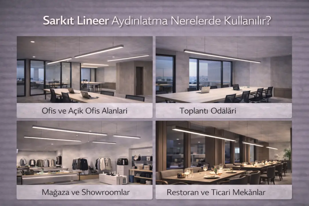 Ofis, mağaza ve ticari alanlarda sarkıt lineer aydınlatma kullanımı&nbsp;
